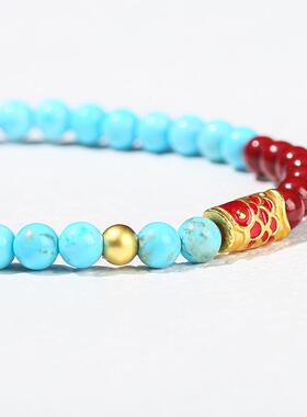 2026晶德珠宝 紫砂蓝松锦鲤手链女式手串本命年饰品朱砂礼物工厂