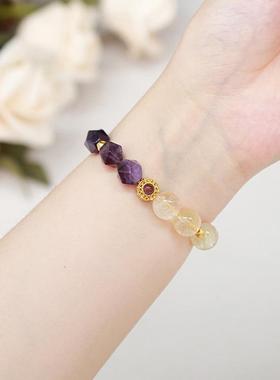 2026晶东珠宝3A天然黄水晶拼紫晶菱形珠手链轻奢时尚女生礼物手饰