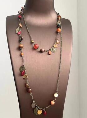 2026轻奢高级感美拉德双层叠戴水滴花朵项链女时尚个性米珠串珠颈