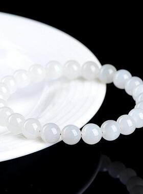 2026久雅水晶 天然老矿和田白玉圆珠手链 老料和田玉散珠手串