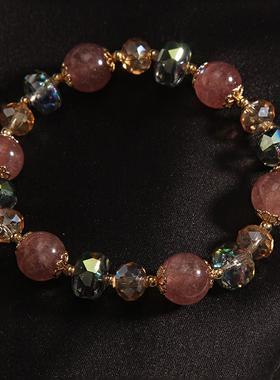 2026夏季新款水晶手錬女草莓晶手串粉晶招桃花转运时尚简约百搭手