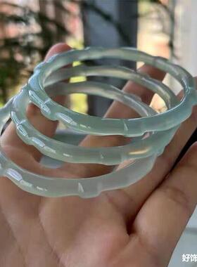 2026女款浅绿色节节远山玉髓竹节手镯黛油青绿冰种热卖礼玉镯【玛