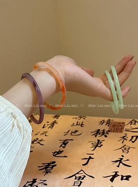 20268mm紫罗兰手镯圆条粗款帝王绿新中式旗袍配饰贵妃镯国风手镯