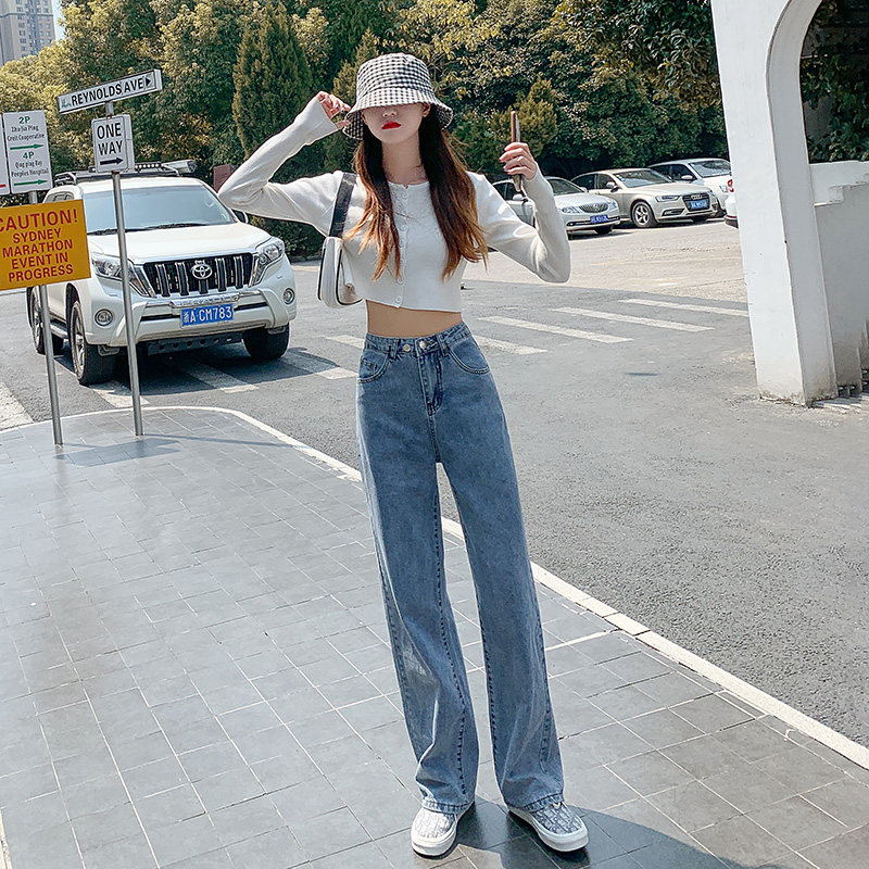 高腰阔腿宽松2020年新款直筒裤子 仙梦柔牛仔裤