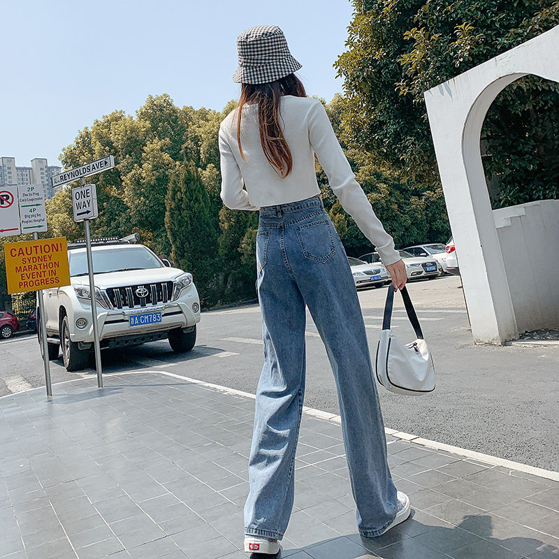 高腰阔腿宽松2020年新款直筒裤子 仙梦柔牛仔裤
