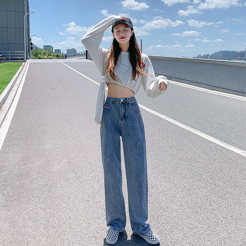高腰阔腿宽松2020年新款直筒裤子 仙梦柔牛仔裤