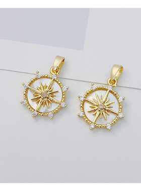 锆石星光太阳之神白贝活扣吊坠可拆卸万能扣吊坠珍珠项链diy配件