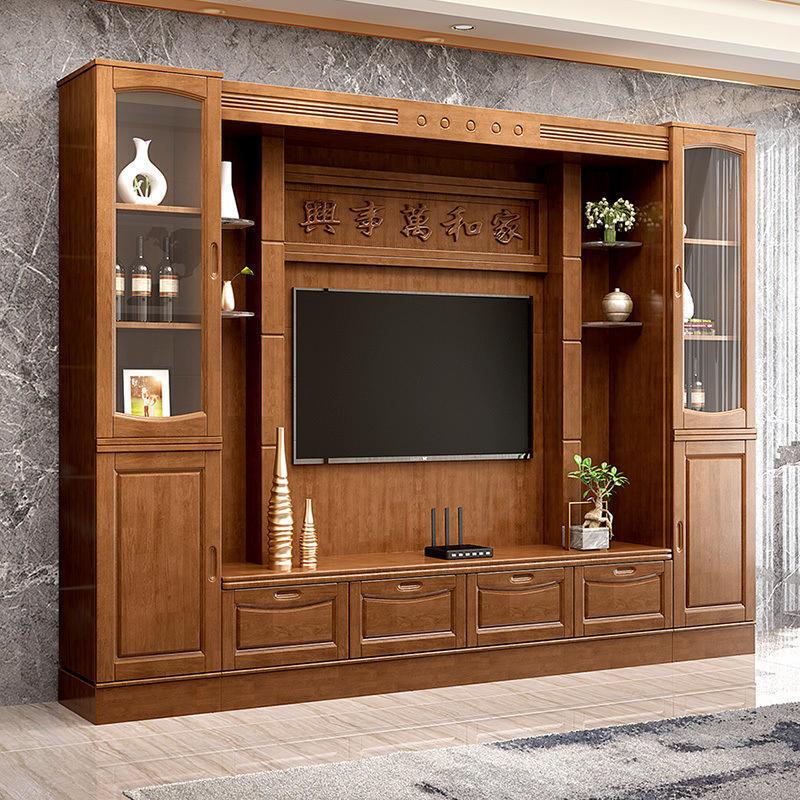 实木电视柜组合墙柜一体加高款多功能背景柜整体客厅酒柜书柜一体 - 图2