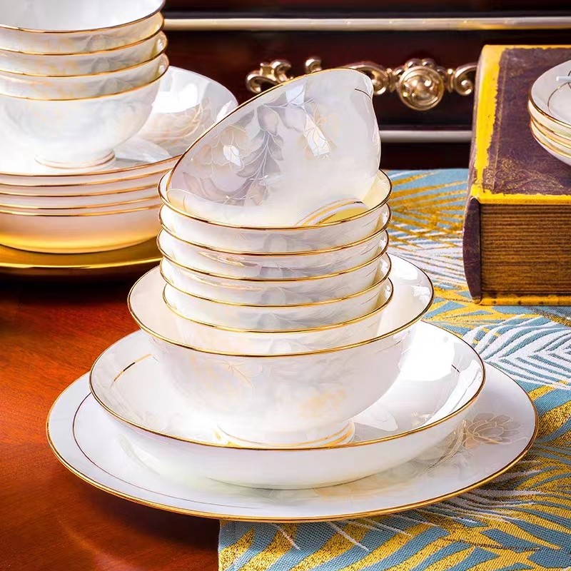 碗家用2025新款景德镇陶瓷高脚饭碗泡面碗高颜值碗碟套装家用推荐