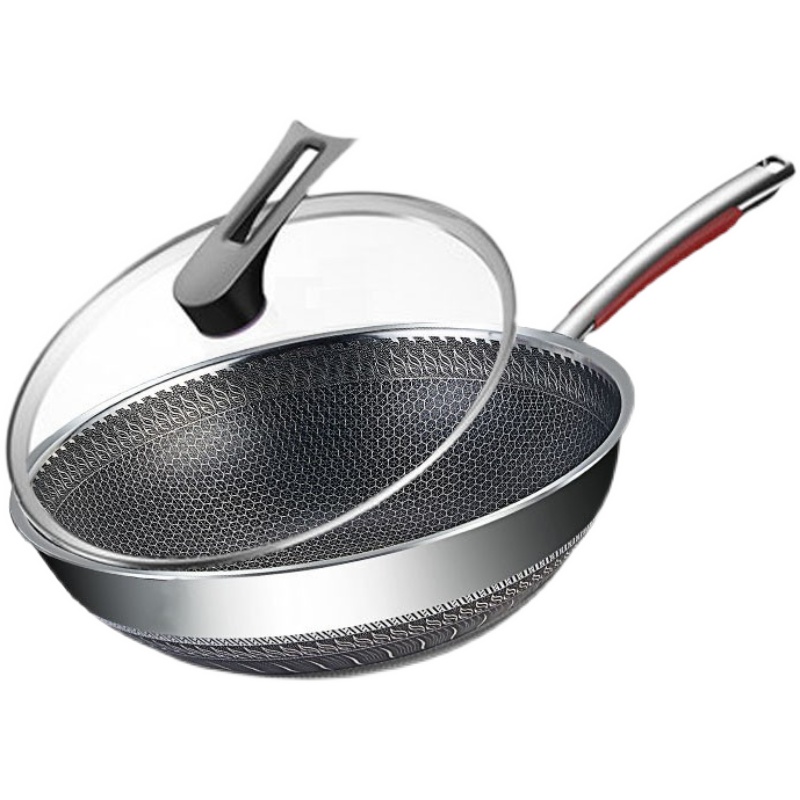 德国巴赫抗菌蜂窝316不锈钢不粘锅炒锅家用无涂层大勺炒菜锅健康
