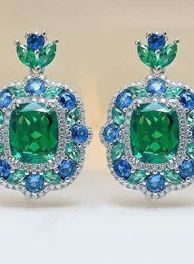 钻石之乡实验室人工培育钻欧美仿真复古彩宝吊坠项链彩宝耳环套装