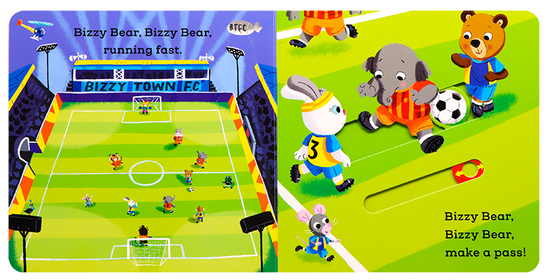 Bizzy Bear Football Player纸板书 小熊很忙系列足球运动员 儿童英文绘本 忙碌的小熊幼儿英语启蒙认知绘本机关操作书 - 图1