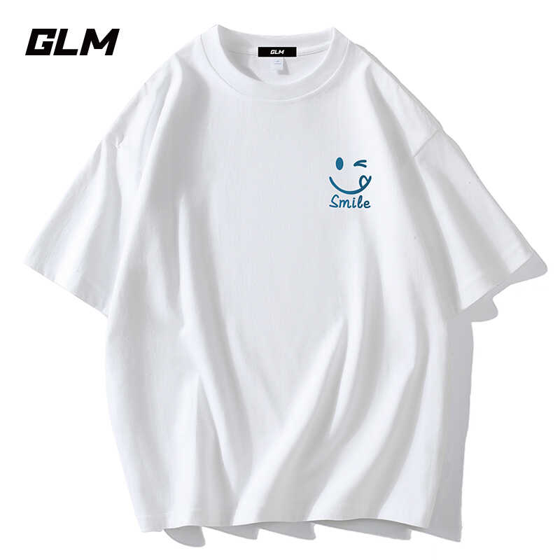 森马集团GLM纯棉白色短袖T恤男士夏季2024新款情侣正肩潮半袖衣服 - 图1