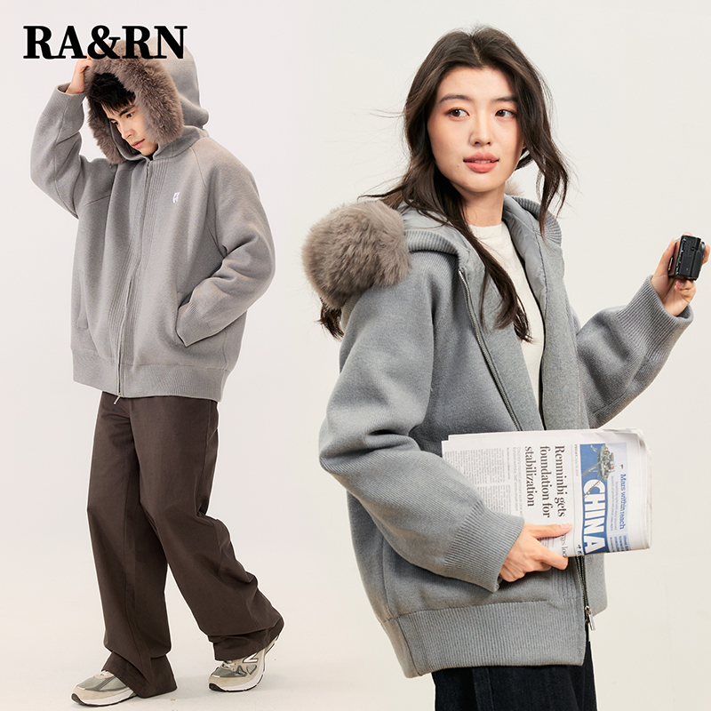 【达播链接 仅退换】RA&RN 男女同款90鸭绒针织毛衣羽绒服 - 图1