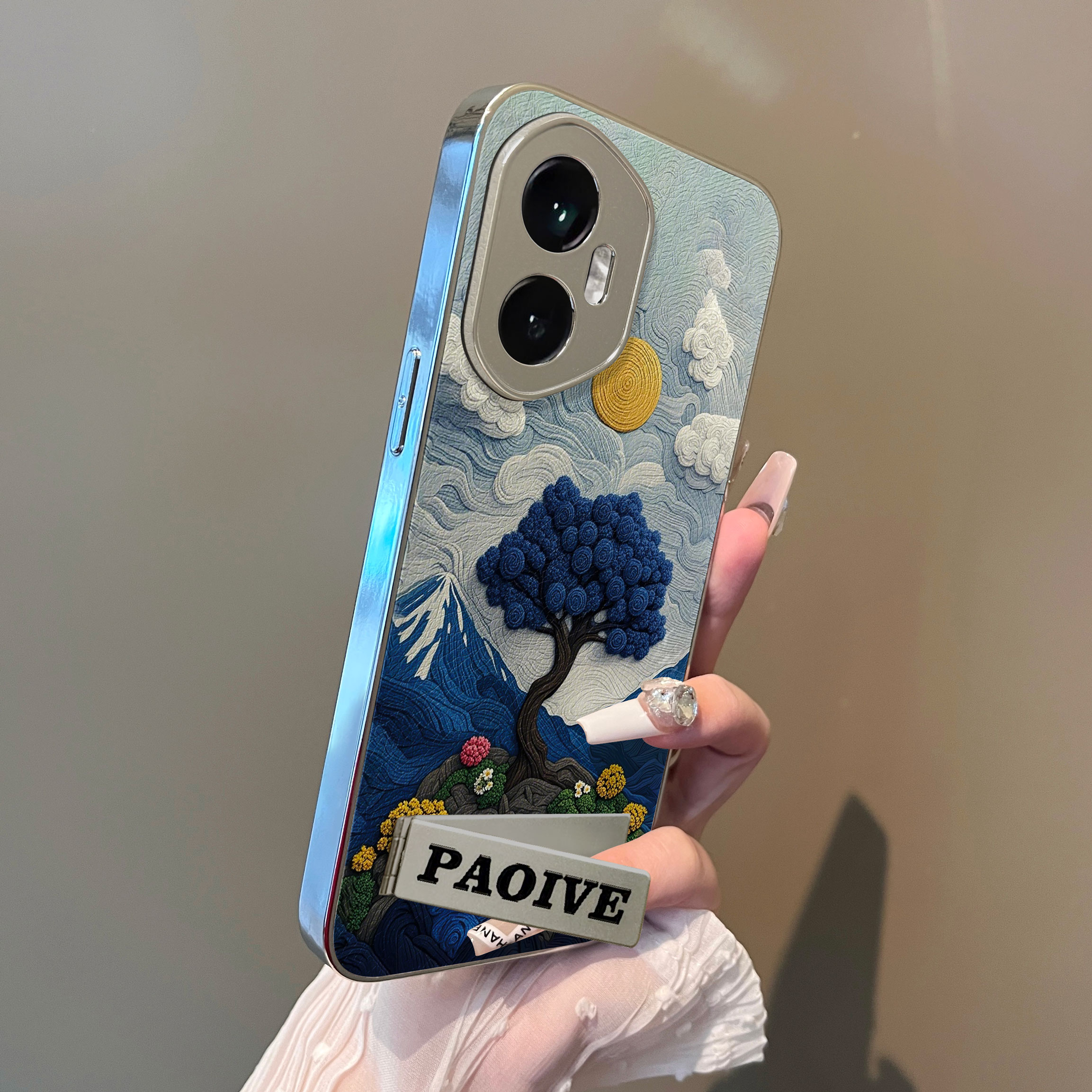 适用于荣耀400pro手机壳雪山蓝玫瑰支架小羊皮华为300全包100防摔90新款70/80se外男女x40/x50套软200 - 图3