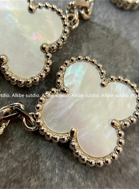 Alkbe sutdio 18k白贝母五花手链红玉髓四叶草手链女紫玉髓手饰女
