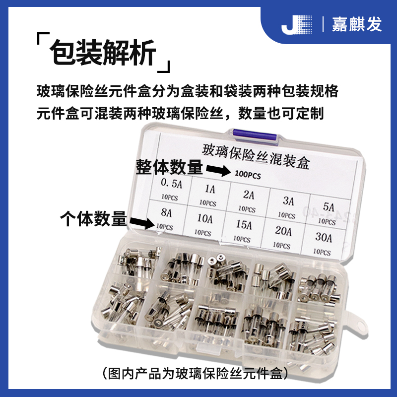 5*20/6x30MM玻璃保险丝管混装盒250V 0.5A1A2A3A5A10A15A20A30A - 图1