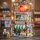 LOZ stone-milled rice roll shop food city small particle assembly fun high building block street view seafood food stall toy