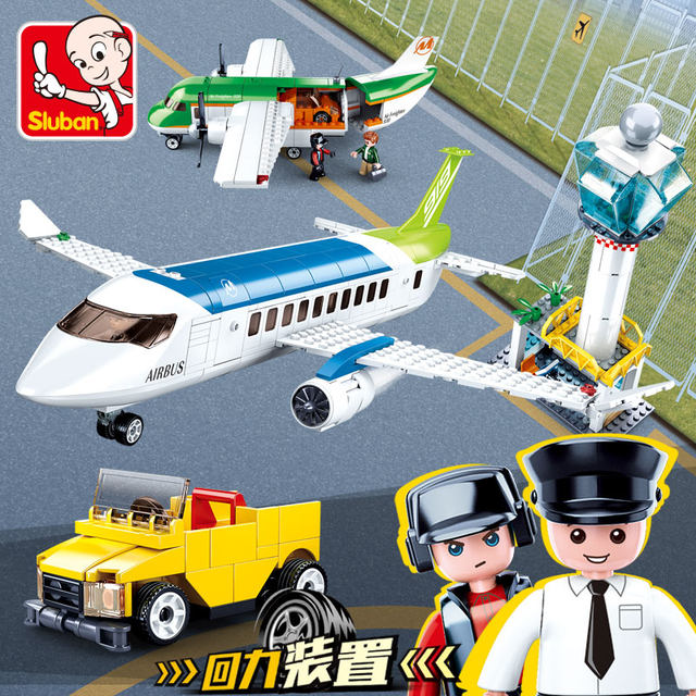 Large civil aviation airport assembly fun high building blocks international airport children's educational enlightenment toy gift