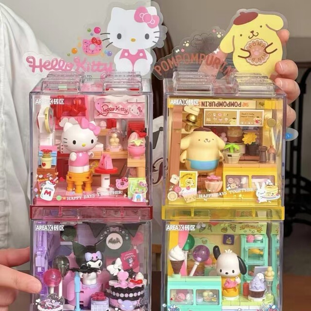 Adorable shop BOX series building blocks Sanrio Hello Kitty Kuromi Pacha dog can be used as a DIY girl’s birthday gift
