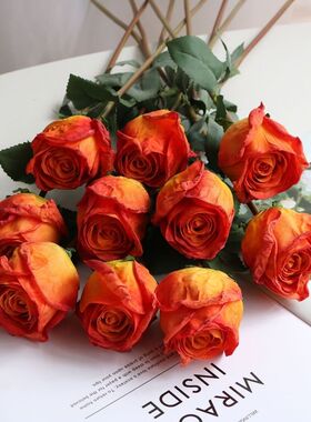 永生玫瑰花火烤单枝浪漫焦边玫瑰卷边花假花客厅餐桌花艺假花