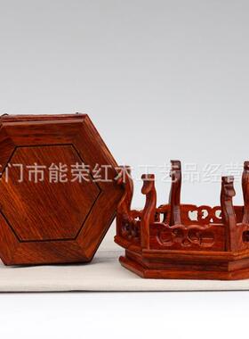 红木工艺品 花梨木套二高六角盆景奇石玉器底座 家具摆件木托