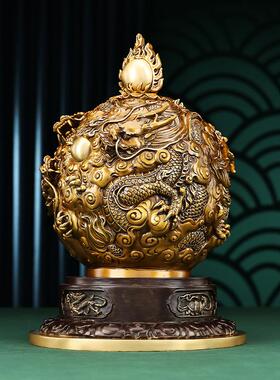 铜欣祥黄铜九转乾坤鼎摆件龙珠球装品家居工艺品乔迁开业商务礼品