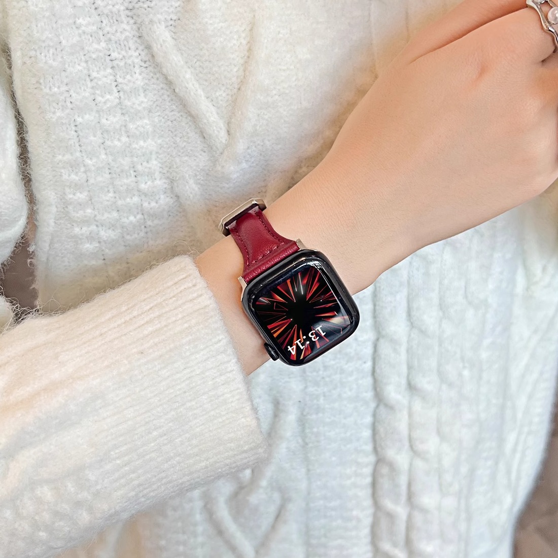 适用applewatchs10手表带新款11真皮iwatchs10苹果智能手表链s9系列创意s8小众se女款7高级感腕带watchs6秋冬 - 图1