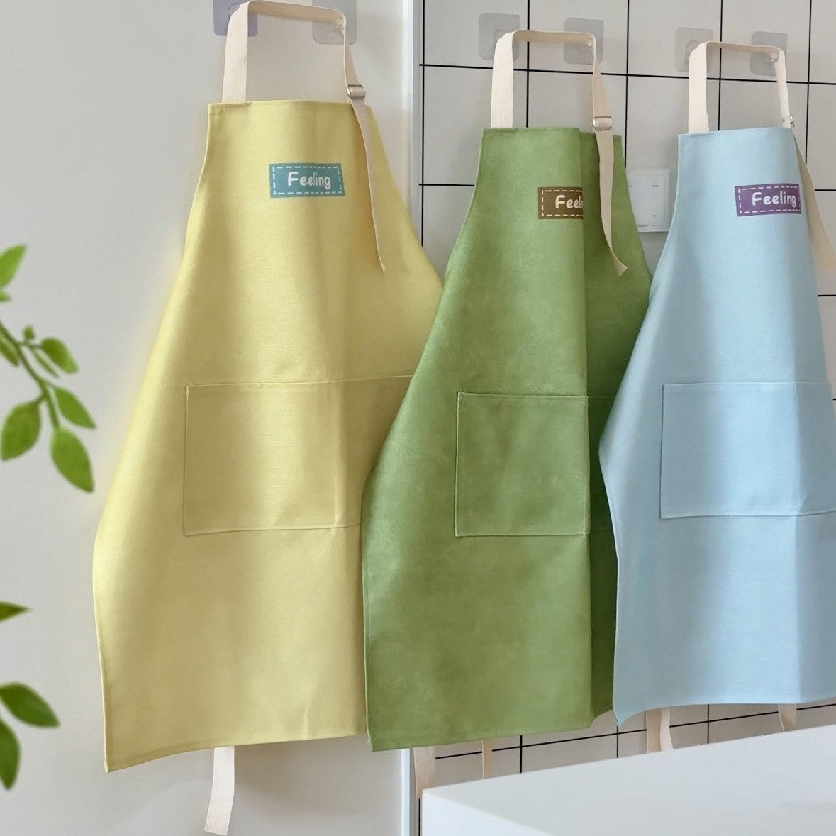 奶油风围裙防水防油厨房家用纯色高级感年轻款做饭专用罩衣高颜值,淘宝优惠券,粉丝福利购,淘宝优惠卷