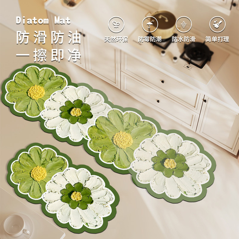 花朵厨房地垫防滑防油防水pvc皮革防脏防摔地毯免洗可擦耐脏脚垫,淘宝优惠券,粉丝福利购,淘宝优惠卷