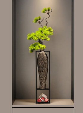 入户玄关迎客松花瓶壁龛大摆件进门屏风新中式客厅竖高长装饰品