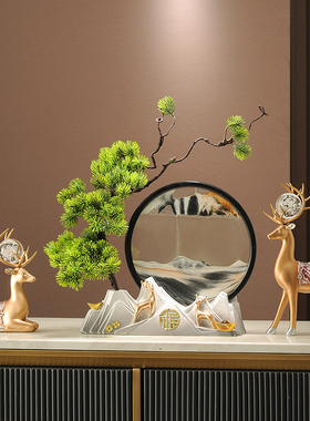 新中式玄关酒柜电视柜流沙鹿摆件