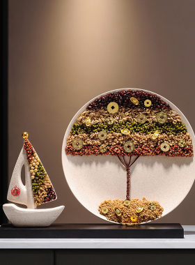 一帆风顺帆船摆件新中式客厅电视柜玄关五谷丰登暖居装饰乔迁礼物