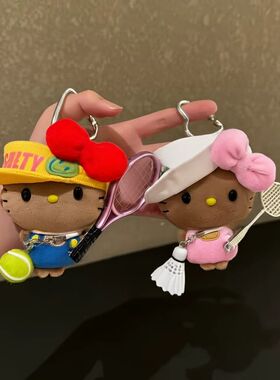 打网球黑皮豆豆眼KT猫可爱卡通包包挂件书包挂饰公仔钥匙扣礼物女