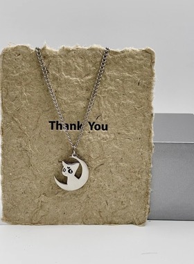 月亮猫咪项链吊坠潮酷卫衣毛衣链