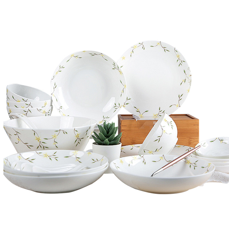 高淳陶瓷山花烂漫碗碟套装家用套碗盘碟骨瓷餐具饭碗碟子碗筷组合,淘宝优惠券,粉丝福利购,淘宝优惠卷