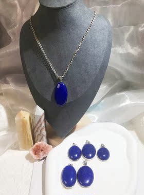 天然男女青金石吊坠项链情侣银镶