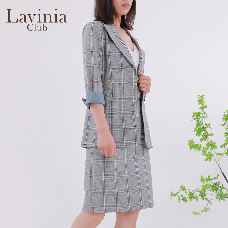 Lavinia 春夏新款复古千鸟格西装外套女英伦风通勤小西服J13W02X