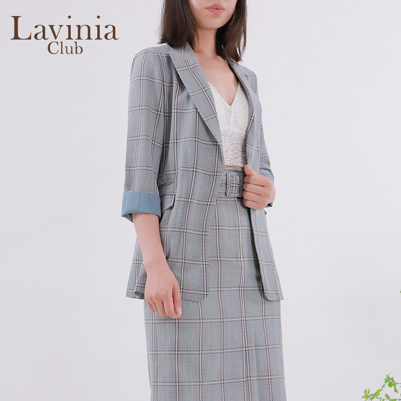 Lavinia 春夏新款复古千鸟格西装外套女英伦风通勤小西服J13W02X