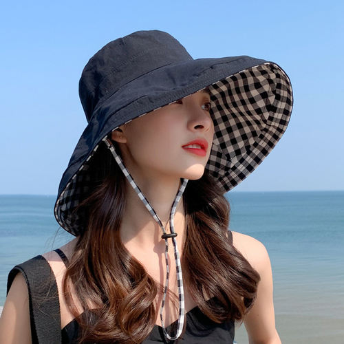 Classy key新加坡设计师联名款双面格子渔夫帽子显脸小遮阳防晒帽 - 图1