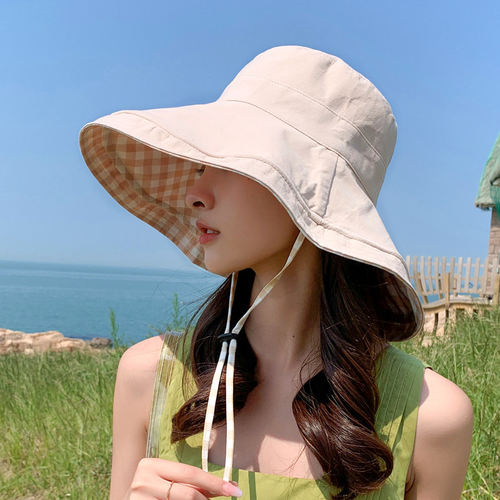 Classy key新加坡设计师联名款双面格子渔夫帽子显脸小遮阳防晒帽 - 图3