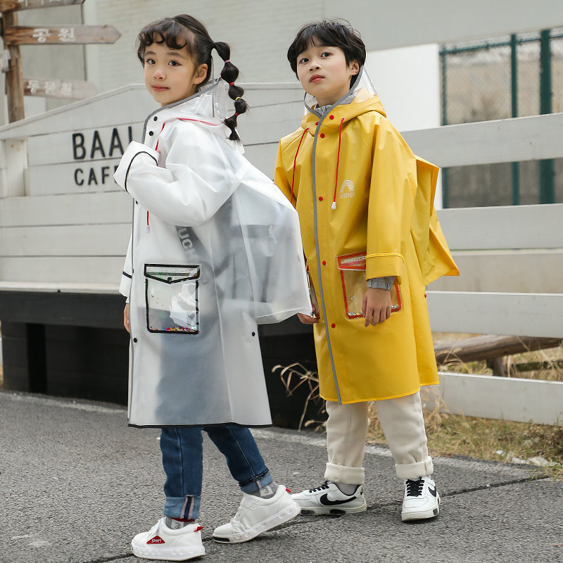 雨衣儿童男孩夏拉链款大帽檐带书包位小学生柔软环保反光女童轻便-图3