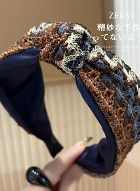 针织毛线宽边打结高颅顶发箍女款