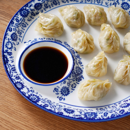 俊骨 青花瓷饺子盘蒸菜盘带格碟蒸鱼盘水饺盘子陶瓷家用酒店餐厅 - 图2