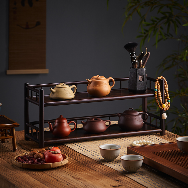 茶杯架子桌上台面茶具收纳架茶室功夫茶壶架摆件展示架中式博古架 - 图1