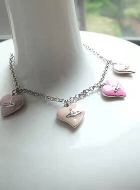 银粉色五桃心双面土星手链 2025