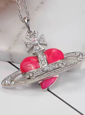 大号爱心土星项链酒红色黑色紫色大号爱心土星项链--B8027