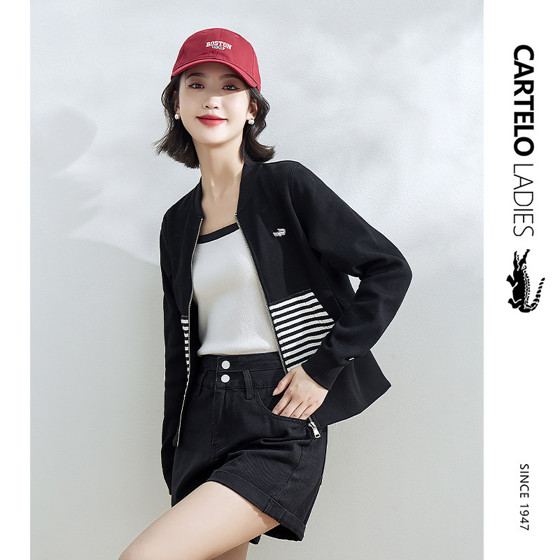 鳄鱼条纹春秋短款百搭开衫棒球服 carteloladies短外套