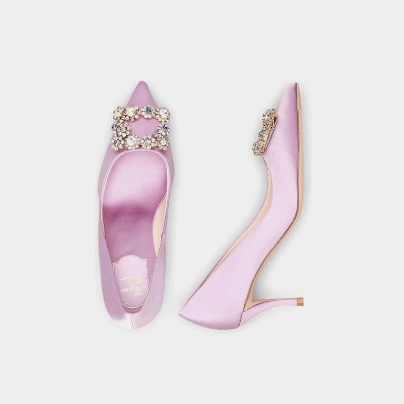 【24期免息】Roger Vivier/RV女鞋Flower Strass丝缎单鞋高跟鞋-图1