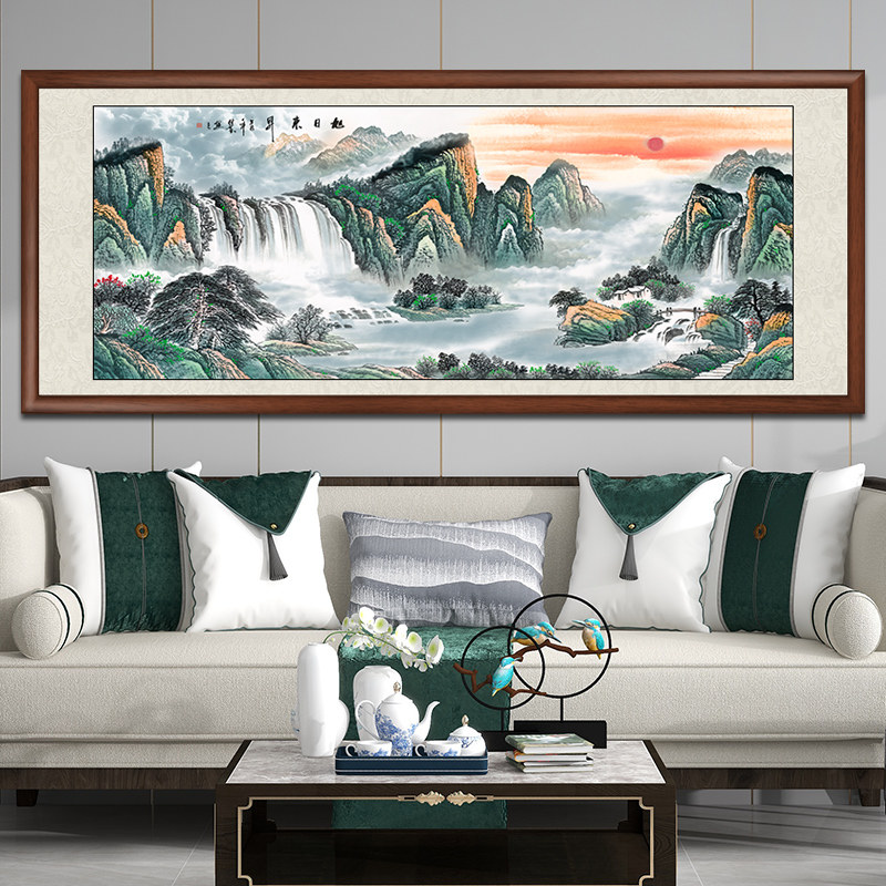 纯手绘国画牡丹挂画新中式客厅花开富贵装饰画鸿运当头山水墙壁画